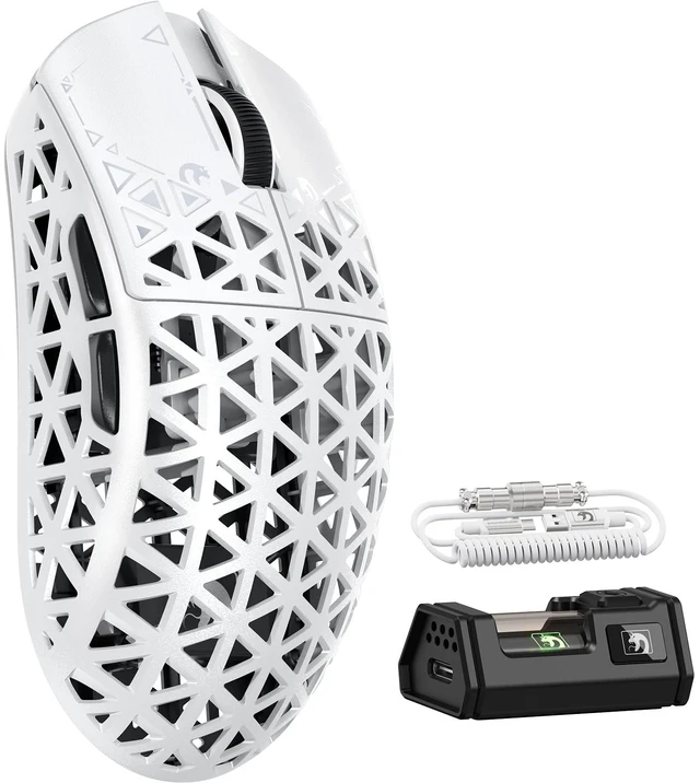Main image of M5 Ultra Carbon Fiber 8000Hz Wireless Gaming Mouse, 39g Superlight, 42000DPI, PAW3950MAX Sensor, Nordic 52840 Chip, Bluetooth/2.4G/USB-C Wired Mice wih Coiled Cable for PC/Mac (White)