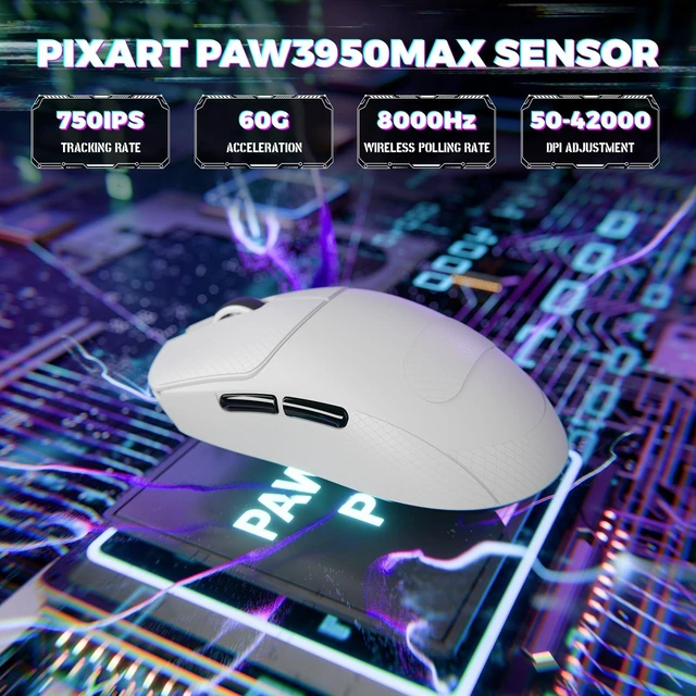 Alt view image 2 of 6 - Attack Shark X8 Ultimate 8K Wireless Gaming Mouse,42K DPI PAW3950MAX Sensor,Nordic 54L15 Chip,59g Lightweight,Optical Switches, RGB Receiver for PC/Mac/Win,White&Tape