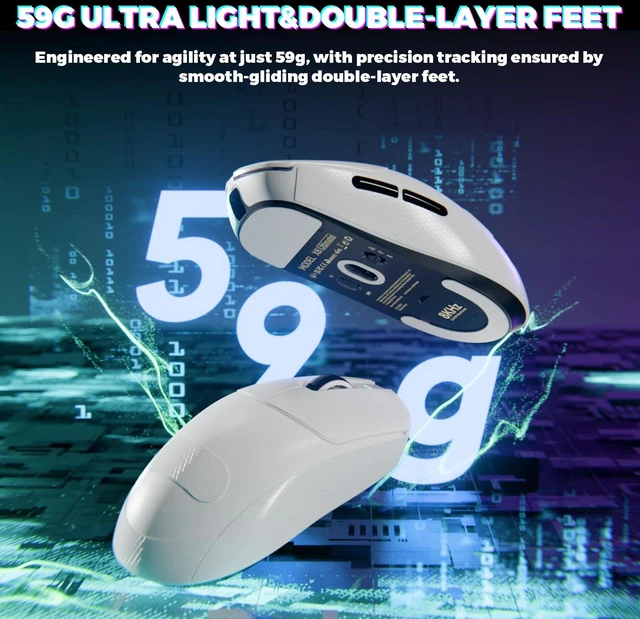 Alt view image 4 of 6 - Attack Shark X8 Ultimate 8K Wireless Gaming Mouse,42K DPI PAW3950MAX Sensor,Nordic 54L15 Chip,59g Lightweight,Optical Switches, RGB Receiver for PC/Mac/Win,White&Tape