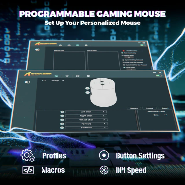 Alt view image 6 of 6 - Attack Shark X8 Ultimate 8K Wireless Gaming Mouse,42K DPI PAW3950MAX Sensor,Nordic 54L15 Chip,59g Lightweight,Optical Switches, RGB Receiver for PC/Mac/Win,White&Tape