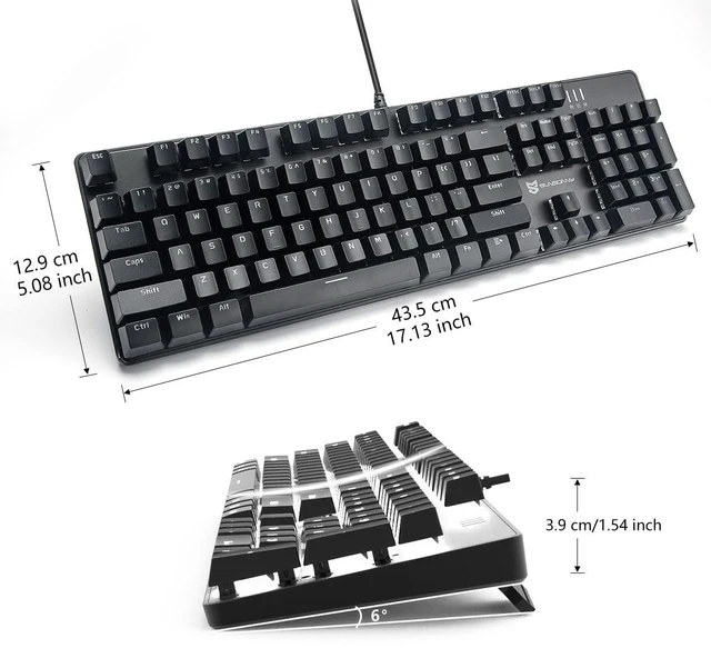 Alt view image 2 of 7 - Brown Switch Black Full Size Mechanical Gaming Keyboard | 104 Keys US Layout Ice Blue Backlit Wired PC Gaming Keyboards | Hot Swappable LED Backlit Wired Mechanical Computer Keyboards