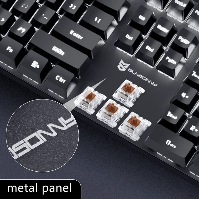 Alt view image 3 of 7 - Brown Switch Black Full Size Mechanical Gaming Keyboard | 104 Keys US Layout Ice Blue Backlit Wired PC Gaming Keyboards | Hot Swappable LED Backlit Wired Mechanical Computer Keyboards