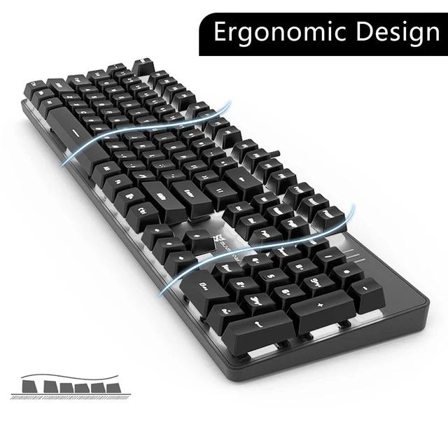 Alt view image 4 of 7 - Brown Switch Black Full Size Mechanical Gaming Keyboard | 104 Keys US Layout Ice Blue Backlit Wired PC Gaming Keyboards | Hot Swappable LED Backlit Wired Mechanical Computer Keyboards