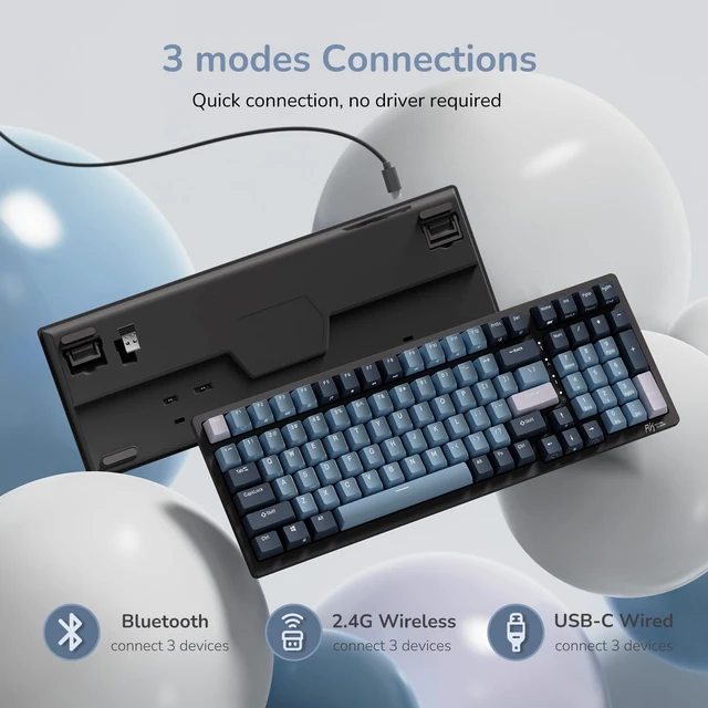 Alt view image 3 of 7 - RK98 Wireless Mechanical Keyboard, 3750mAh, 96% Layout | BT/2.4G/USB-C, Hot-Swap Pre-lubed Linear Switches, Programmable Software, RGB Gaming Keyboards