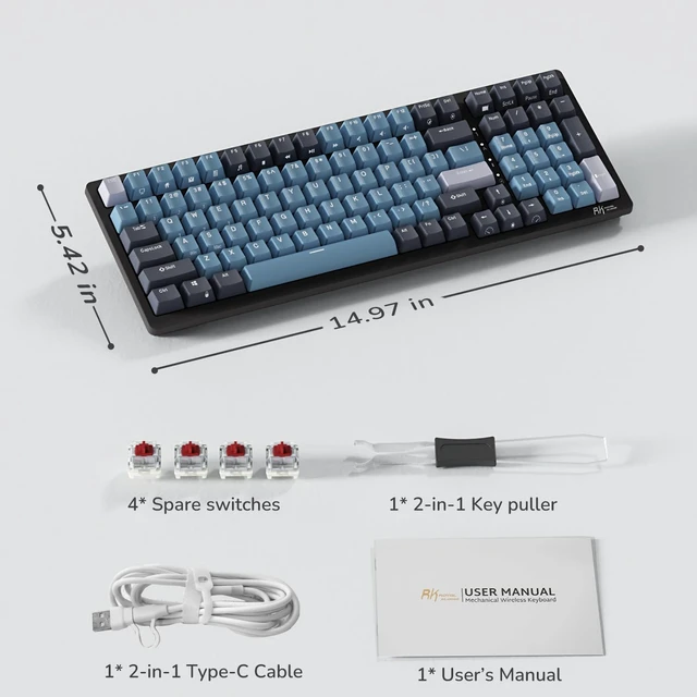Alt view image 7 of 7 - RK98 Wireless Mechanical Keyboard, 3750mAh, 96% Layout | BT/2.4G/USB-C, Hot-Swap Pre-lubed Linear Switches, Programmable Software, RGB Gaming Keyboards