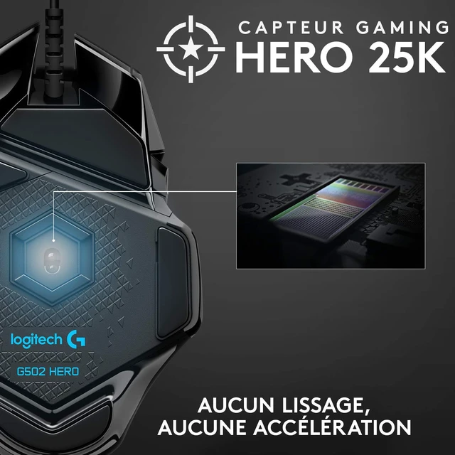 Alt view image 2 of 7 - G502 Hero High Performance Wired Gaming Mouse, Hero 25K Sensor, 25,600 DPI, RGB, Adjustable Weights, 11 Programmable Buttons, On-Board Memory, PC/Mac - Black