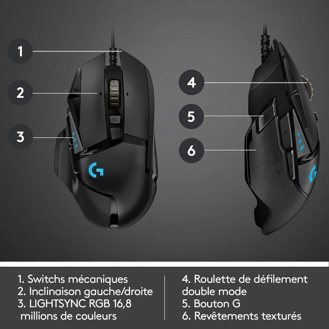 Alt view image 5 of 7 - G502 Hero High Performance Wired Gaming Mouse, Hero 25K Sensor, 25,600 DPI, RGB, Adjustable Weights, 11 Programmable Buttons, On-Board Memory, PC/Mac - Black