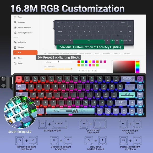 Alt view image 7 of 7 - HK-K22 Mechanical Gaming Keyboard with Hall Effect Magnetic Switch, Fast Trigger Mode Adjustable Actuation, 8000Hz Polling Rate, RGB Backlit,Wired Magnetic Keyboard for Laptop/PC Gamer (Wind)