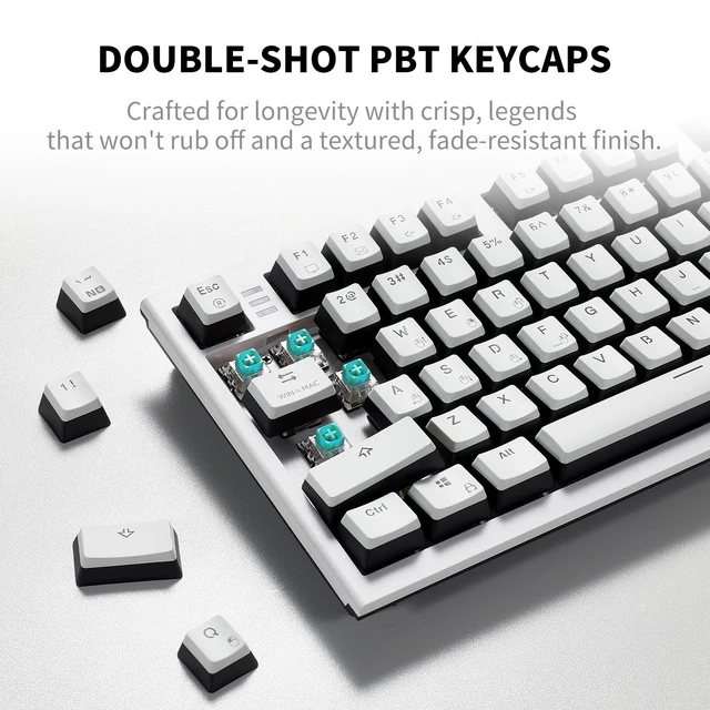 Alt view image 4 of 7 - X2 TKL Wireless Mechanical Gaming Keyboard with Magnetic Wrist Rest, Dual-Mode 2.4GHz/USB-C Ergonomic Keyboard, Pre-lubed Clicky Switches, White LED Backlit Computer Gaming Keyboards