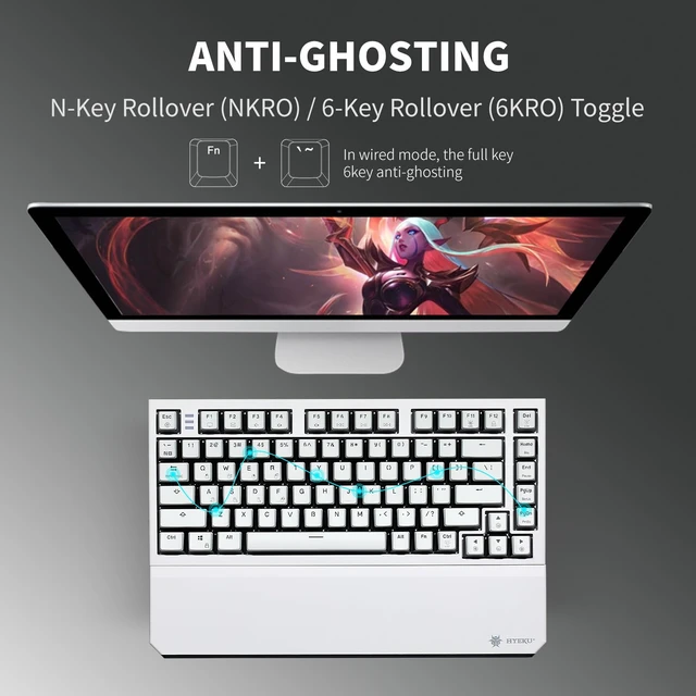 Alt view image 7 of 7 - X2 TKL Wireless Mechanical Gaming Keyboard with Magnetic Wrist Rest, Dual-Mode 2.4GHz/USB-C Ergonomic Keyboard, Pre-lubed Clicky Switches, White LED Backlit Computer Gaming Keyboards