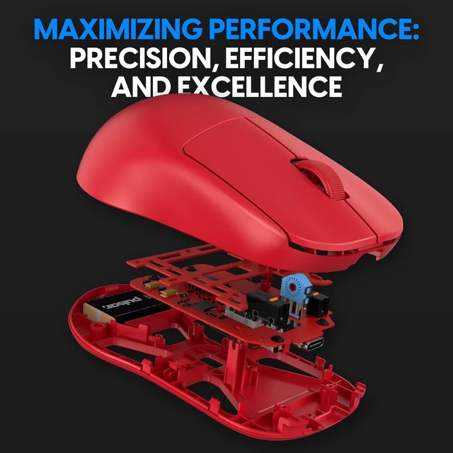 Alt view image 2 of 7 - Gaming Gears X2H mini Wireless Gaming Mouse, Limited Color Edition, Ultra Lightweight 1.83 oz (52 g), Symmetrical, Optical Switch, 26000 DPI, PAW3395 Sensor (Mini, Wireless, Red)