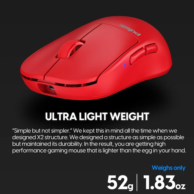 Alt view image 4 of 7 - Gaming Gears X2H mini Wireless Gaming Mouse, Limited Color Edition, Ultra Lightweight 1.83 oz (52 g), Symmetrical, Optical Switch, 26000 DPI, PAW3395 Sensor (Mini, Wireless, Red)