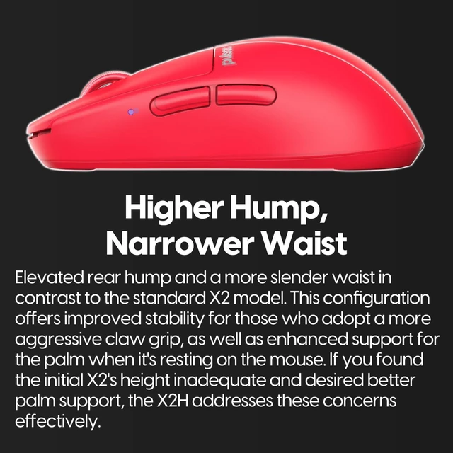 Alt view image 6 of 7 - Gaming Gears X2H mini Wireless Gaming Mouse, Limited Color Edition, Ultra Lightweight 1.83 oz (52 g), Symmetrical, Optical Switch, 26000 DPI, PAW3395 Sensor (Mini, Wireless, Red)