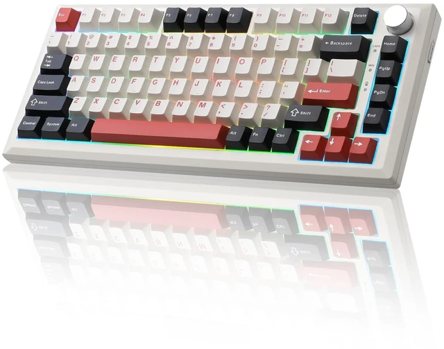 Main image of Y75 Wireless Mechanical Keyboard,2.4GHz/BT/Wired Gaming Keyboard | 75% Hot Swappable Custom Keyboard with Knob,RGB Backlit,Gasket Hot Swappable Creamy Keyboard (White&Red,Milk Switch)