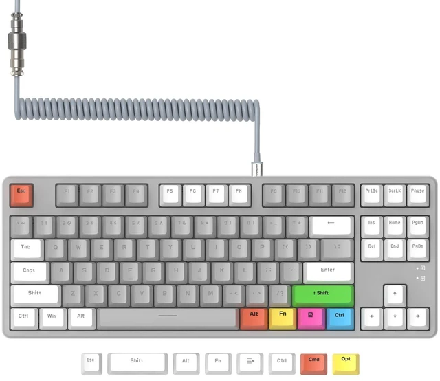 Main image of AK873 75% Wired Mechanical Gaming Keyboard with red Switch,Hot-Swappable Keyboard with 8Pcs DIY Sublimation Color keycaps,Mixed Rainbow LED Backlit for PC Xbox PS4Mac (White Grey)
