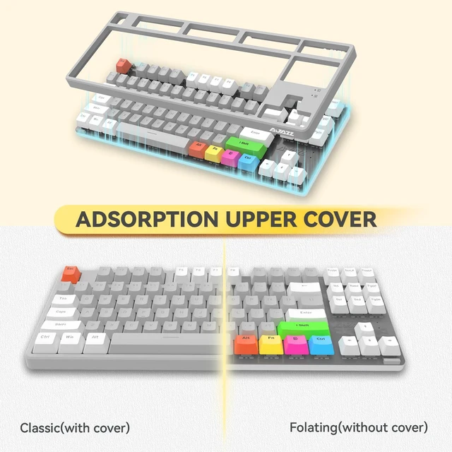 Alt view image 2 of 7 - AK873 75% Wired Mechanical Gaming Keyboard with red Switch,Hot-Swappable Keyboard with 8Pcs DIY Sublimation Color keycaps,Mixed Rainbow LED Backlit for PC Xbox PS4Mac (White Grey)