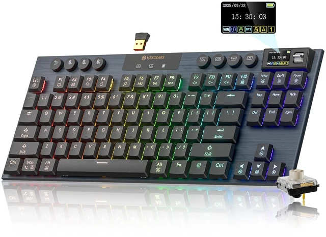 Main image of Immersion A3 Low Profile Wireless Mechanical Keyboard, Silent | Bluetooth 5.0/2.4GHz/USB C, Hot Swappable, RGB Backlit, TFT Screen, 5800mAh Battery, Aluminum, for PC/MAC