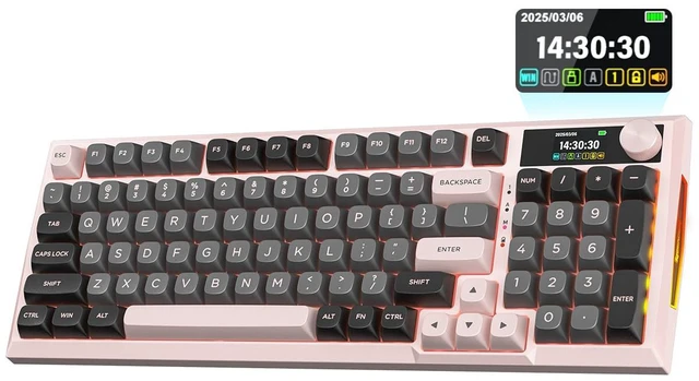 Main image of K725 Wireless Mechanical Keyboard with LCD Screen &Knob,Light Pink | Tri-Mode 2.4G/Bluetooth/Type-C, Hot-Swap Gasket Mount,Pro Software, RGB Backlit for Gaming/Mac/Windows/Tablet/PC