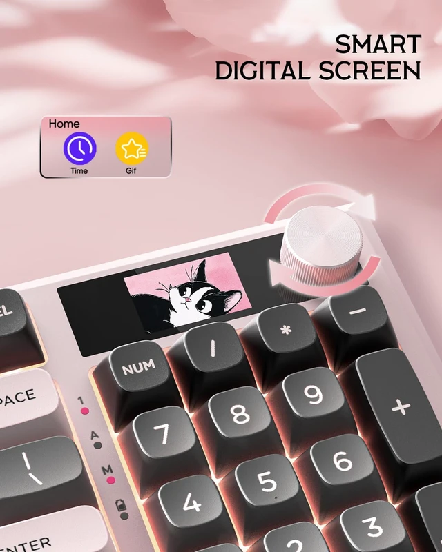 Alt view image 3 of 7 - K725 Wireless Mechanical Keyboard with LCD Screen &Knob,Light Pink | Tri-Mode 2.4G/Bluetooth/Type-C, Hot-Swap Gasket Mount,Pro Software, RGB Backlit for Gaming/Mac/Windows/Tablet/PC