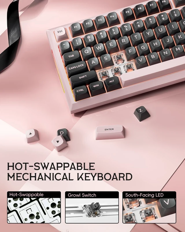 Alt view image 5 of 7 - K725 Wireless Mechanical Keyboard with LCD Screen &Knob,Light Pink | Tri-Mode 2.4G/Bluetooth/Type-C, Hot-Swap Gasket Mount,Pro Software, RGB Backlit for Gaming/Mac/Windows/Tablet/PC