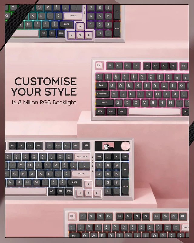 Alt view image 7 of 7 - K725 Wireless Mechanical Keyboard with LCD Screen &Knob,Light Pink | Tri-Mode 2.4G/Bluetooth/Type-C, Hot-Swap Gasket Mount,Pro Software, RGB Backlit for Gaming/Mac/Windows/Tablet/PC