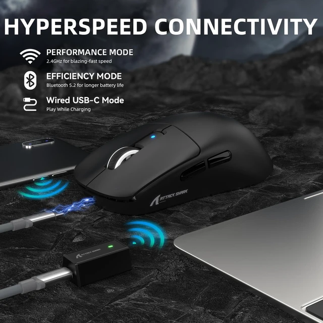 Alt view image 6 of 7 - R6 39g Lightweight Wireless Gaming Mouse - Black | PixArt PAW3950MAX 42000 DPI, MCU Nodic 52840 Computer Mouse, 8K Web Driver, BT/2.4Ghz/Wired Tri-Mode Mice with Coiled Cable