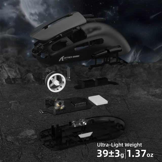 Alt view image 7 of 7 - R6 39g Lightweight Wireless Gaming Mouse - Black | PixArt PAW3950MAX 42000 DPI, MCU Nodic 52840 Computer Mouse, 8K Web Driver, BT/2.4Ghz/Wired Tri-Mode Mice with Coiled Cable