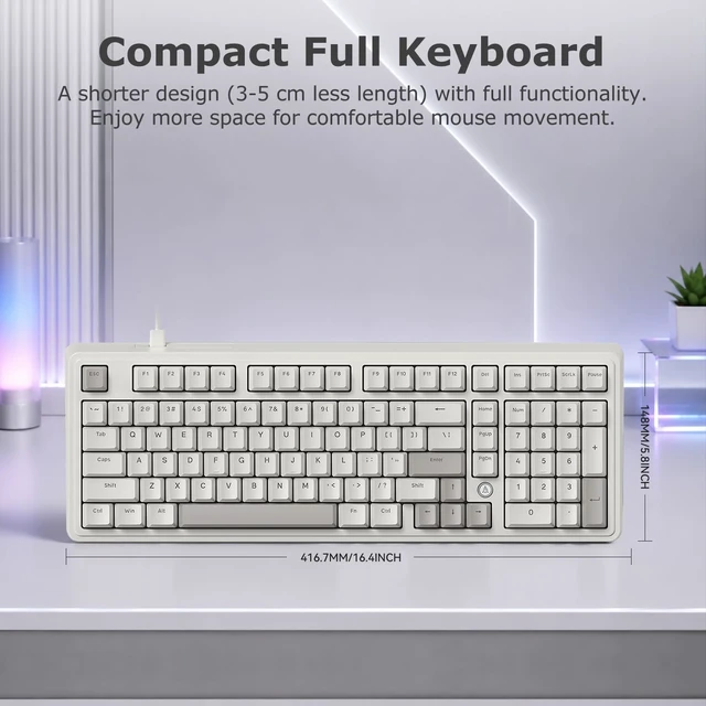 Alt view image 2 of 7 - AK980 97% Wired Mechanical Keyboard, Gasket Hot-Swappable, Pre-Lubed | Red Switches 45gf, NKRO 1000Hz, Dual-Tone Keycaps, USB-C, Retro Grey-White Numpad Full Size Control Office Quiet Typing Keys