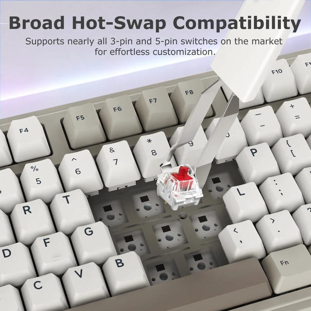 Alt view image 3 of 7 - AK980 97% Wired Mechanical Keyboard, Gasket Hot-Swappable, Pre-Lubed | Red Switches 45gf, NKRO 1000Hz, Dual-Tone Keycaps, USB-C, Retro Grey-White Numpad Full Size Control Office Quiet Typing Keys
