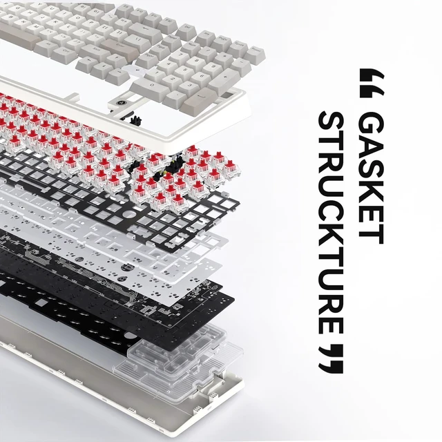 Alt view image 5 of 7 - AK980 97% Wired Mechanical Keyboard, Gasket Hot-Swappable, Pre-Lubed | Red Switches 45gf, NKRO 1000Hz, Dual-Tone Keycaps, USB-C, Retro Grey-White Numpad Full Size Control Office Quiet Typing Keys
