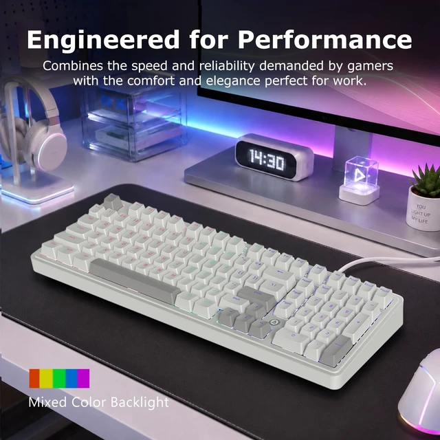 Alt view image 6 of 7 - AK980 97% Wired Mechanical Keyboard, Gasket Hot-Swappable, Pre-Lubed | Red Switches 45gf, NKRO 1000Hz, Dual-Tone Keycaps, USB-C, Retro Grey-White Numpad Full Size Control Office Quiet Typing Keys
