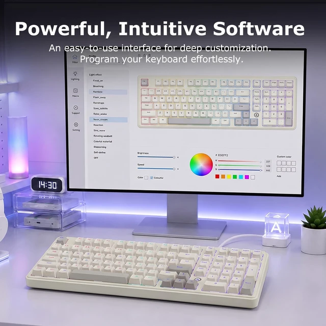 Alt view image 7 of 7 - AK980 97% Wired Mechanical Keyboard, Gasket Hot-Swappable, Pre-Lubed | Red Switches 45gf, NKRO 1000Hz, Dual-Tone Keycaps, USB-C, Retro Grey-White Numpad Full Size Control Office Quiet Typing Keys