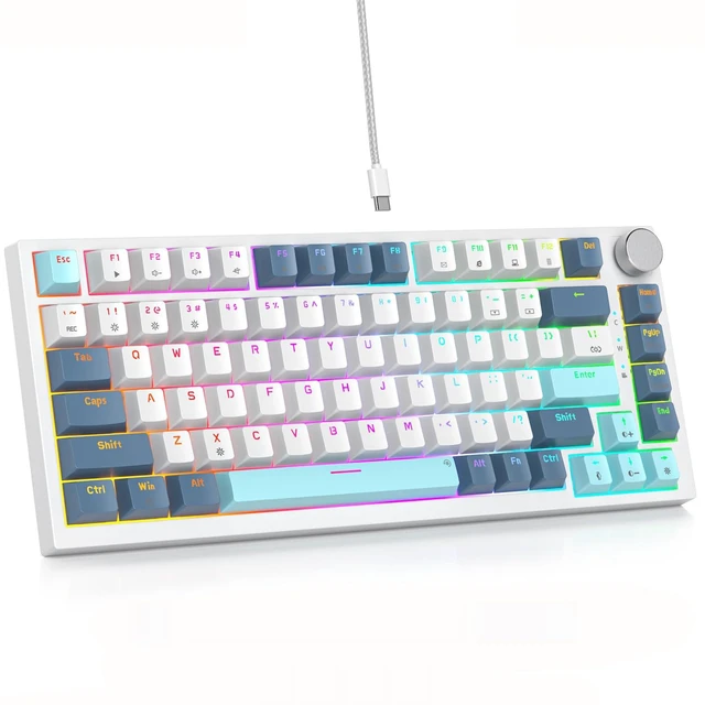 Main image of 75 Percent Keyboard Gasket-Mounted with Sound Absorbing Pads, 82-Key Compact Wired RGB Mechanical Gaming Keyboard Hot-Swap Socket for Win, Whistle