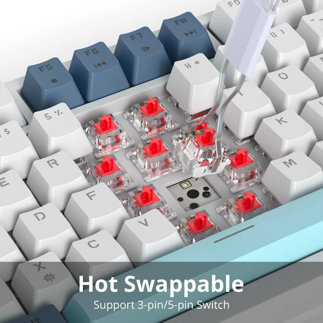 Alt view image 4 of 6 - 75 Percent Keyboard Gasket-Mounted with Sound Absorbing Pads, 82-Key Compact Wired RGB Mechanical Gaming Keyboard Hot-Swap Socket for Win, Whistle