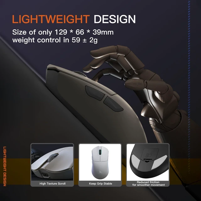 Alt view image 3 of 6 - M3 8K Wireless Gaming Mouse,Tri-Mode 2.4G/USB-C/Bluetooth Mouse Up to 26000DPI,PAW3395 Optical Sensor Lightweight 58g,5 programmable Button,Computer Mouse for Laptop,PC,Mac