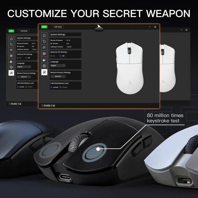Alt view image 6 of 6 - M3 8K Wireless Gaming Mouse,Tri-Mode 2.4G/USB-C/Bluetooth Mouse Up to 26000DPI,PAW3395 Optical Sensor Lightweight 58g,5 programmable Button,Computer Mouse for Laptop,PC,Mac