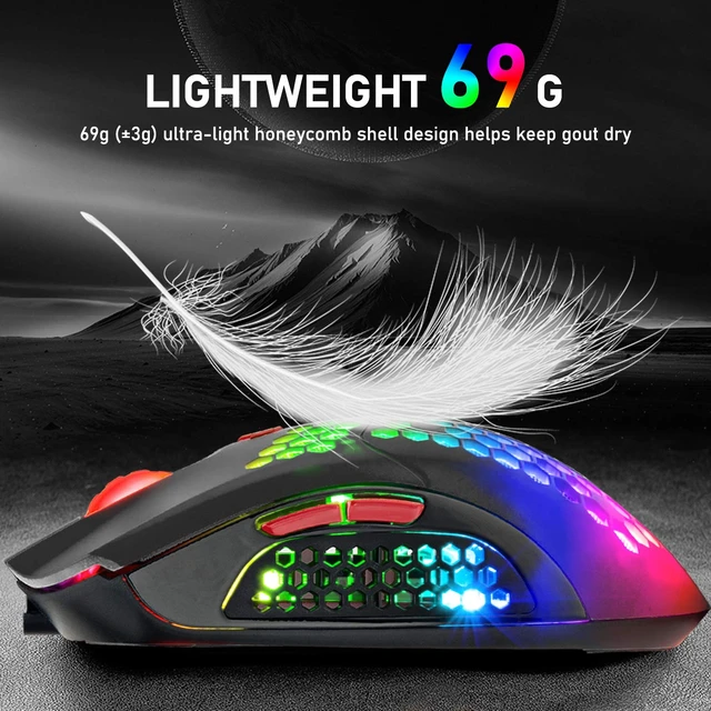 Alt view image 4 of 7 - Wired/Wireless Lightweight Gaming Mouse,16 RGB Backlit Mice with 7 Buttons Programmable Driver,PAW3325 12000DPI,Rechargeable 800mA Battery,Lightweight Honeycomb Shell Mouse for PC Gamer