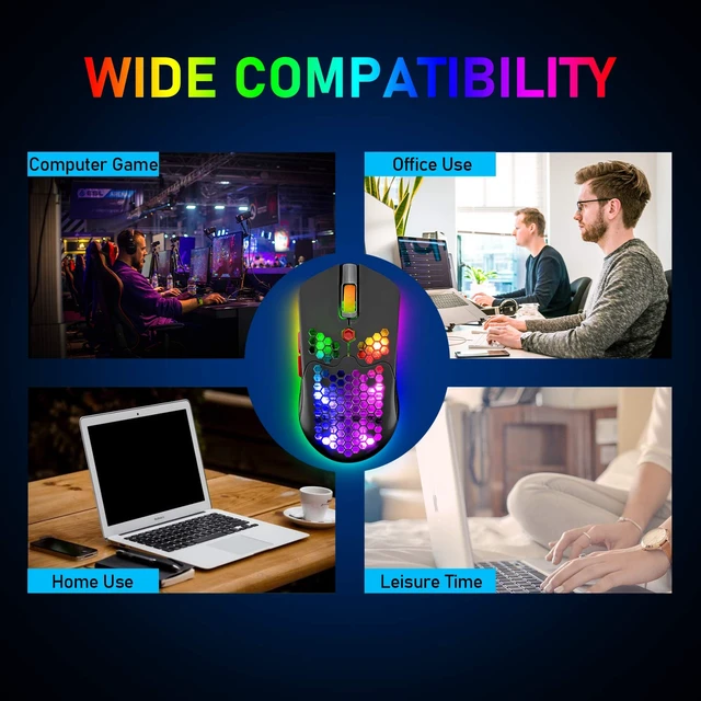 Alt view image 3 of 7 - Wired/Wireless Lightweight Gaming Mouse,16 RGB Backlit Mice with 7 Buttons Programmable Driver,PAW3325 12000DPI,Rechargeable 800mA Battery,Lightweight Honeycomb Shell Mouse for PC Gamer