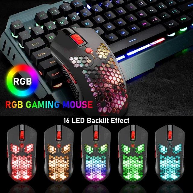 Alt view image 5 of 7 - Wired/Wireless Lightweight Gaming Mouse,16 RGB Backlit Mice with 7 Buttons Programmable Driver,PAW3325 12000DPI,Rechargeable 800mA Battery,Lightweight Honeycomb Shell Mouse for PC Gamer