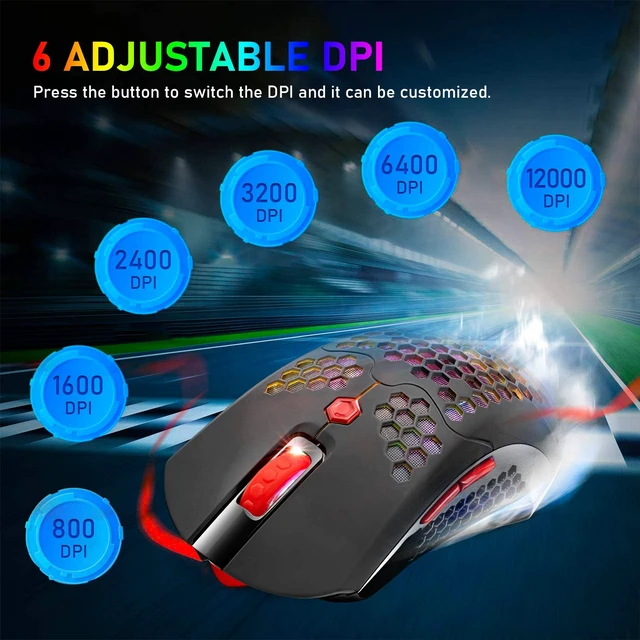 Alt view image 7 of 7 - Wired/Wireless Lightweight Gaming Mouse,16 RGB Backlit Mice with 7 Buttons Programmable Driver,PAW3325 12000DPI,Rechargeable 800mA Battery,Lightweight Honeycomb Shell Mouse for PC Gamer