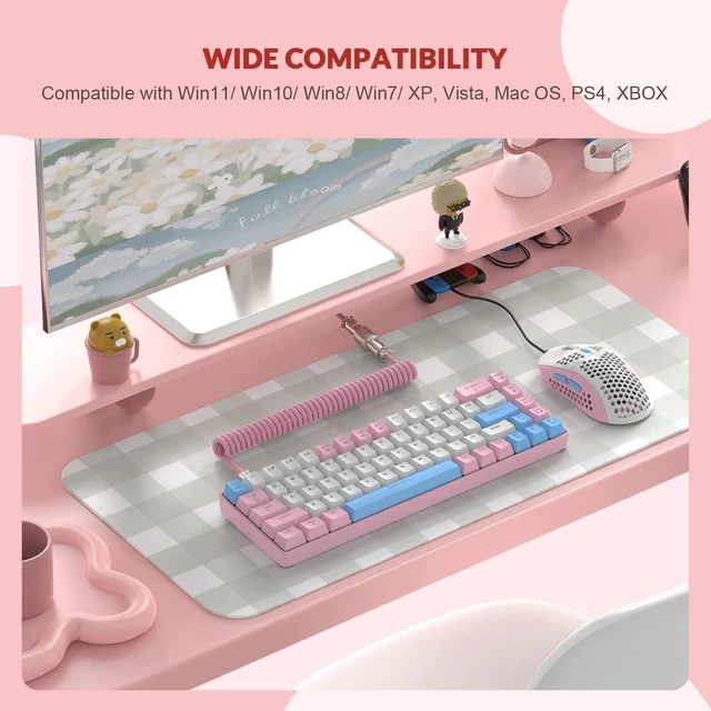 Alt view image 5 of 7 - T8PR0 Wired 65% Mechanical Gaming Keyboard and Mouse Combo-Pink | RGB Backlit,Anti-ghosting,TKL,Mini 68 Key,Coiled C to A Cable,Tactile Blue Switch,Ultralight Mice for PS4 Xbox PC Mac Gamer