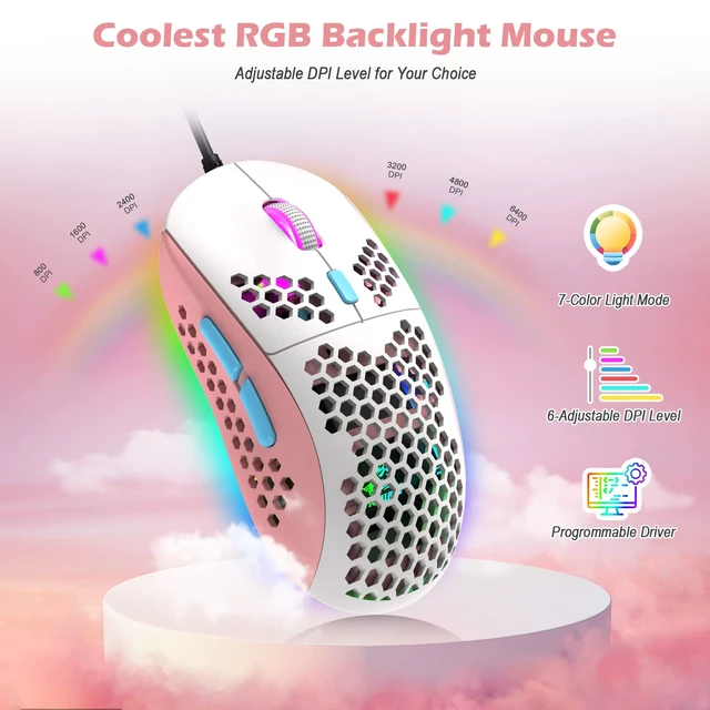 Alt view image 6 of 7 - T8PR0 Wired 65% Mechanical Gaming Keyboard and Mouse Combo-Pink | RGB Backlit,Anti-ghosting,TKL,Mini 68 Key,Coiled C to A Cable,Tactile Blue Switch,Ultralight Mice for PS4 Xbox PC Mac Gamer
