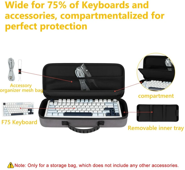 Alt view image 5 of 7 - 75% Keyboard Case, Hard Shell Travel Carrying Bag for Aula F75 | Fits Aula F75, ASUS ROG 75% & Similar Hard Shell, Soft Lining, Dustproof, Mesh Pocket for Accessories