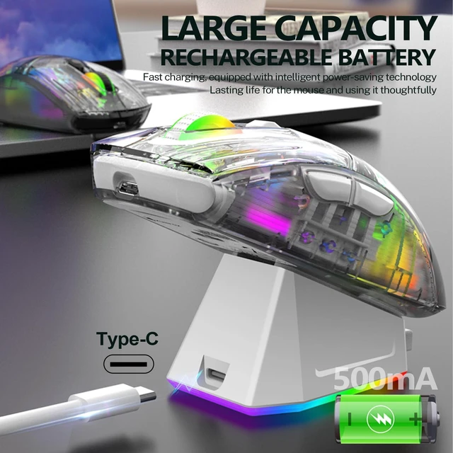Alt view image 3 of 7 - Gaming Mouse with Transparent RGB Mechanical, Tri-Mode 2.4GHz/Bluetooth/Wired Mouse, Charging Base, Digital Display,Silent Mice, 7 Buttons, Computer Mouse for Gaming and Esports (White)
