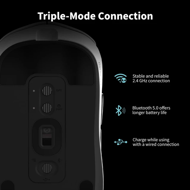 Alt view image 3 of 7 - H9 Gaming Wireless Mouse, White | 12500 Dpi Optical Sensor, 60g Lightweight, 5 Programmable Buttons, Sword Micro Switch, Web Drive, 150 Hr Battery, for PC&MAC