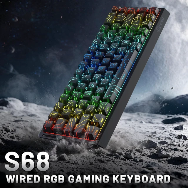 Alt view image 2 of 5 - S68 Wired Gaming Keyboard, 68-Key PBT Keycap RGB Backlit-Moonlight | 26-Key Anti-Ghosting, Membrane Keyboard Quiet Typing,3-Level Height Adjustment, Ergonomic Design for PC Mac Esport Gamer