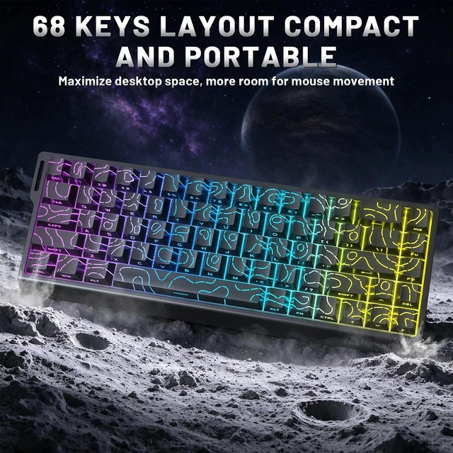 Alt view image 3 of 5 - S68 Wired Gaming Keyboard, 68-Key PBT Keycap RGB Backlit-Moonlight | 26-Key Anti-Ghosting, Membrane Keyboard Quiet Typing,3-Level Height Adjustment, Ergonomic Design for PC Mac Esport Gamer