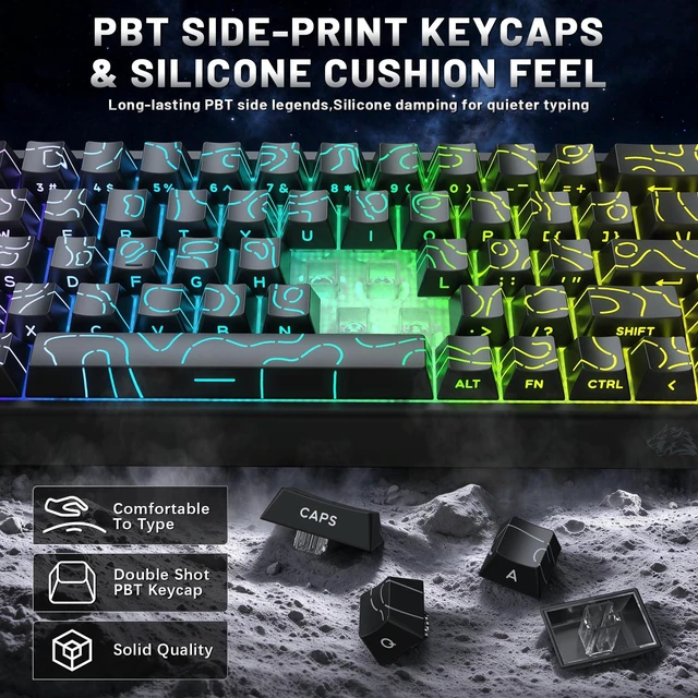 Alt view image 4 of 5 - S68 Wired Gaming Keyboard, 68-Key PBT Keycap RGB Backlit-Moonlight | 26-Key Anti-Ghosting, Membrane Keyboard Quiet Typing,3-Level Height Adjustment, Ergonomic Design for PC Mac Esport Gamer