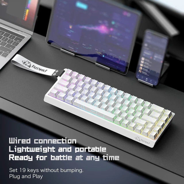 Alt view image 5 of 5 - S68 Wired Gaming Keyboard, 68-Key PBT Keycap RGB Backlit-Moonlight | 26-Key Anti-Ghosting, Membrane Keyboard Quiet Typing,3-Level Height Adjustment, Ergonomic Design for PC Mac Esport Gamer