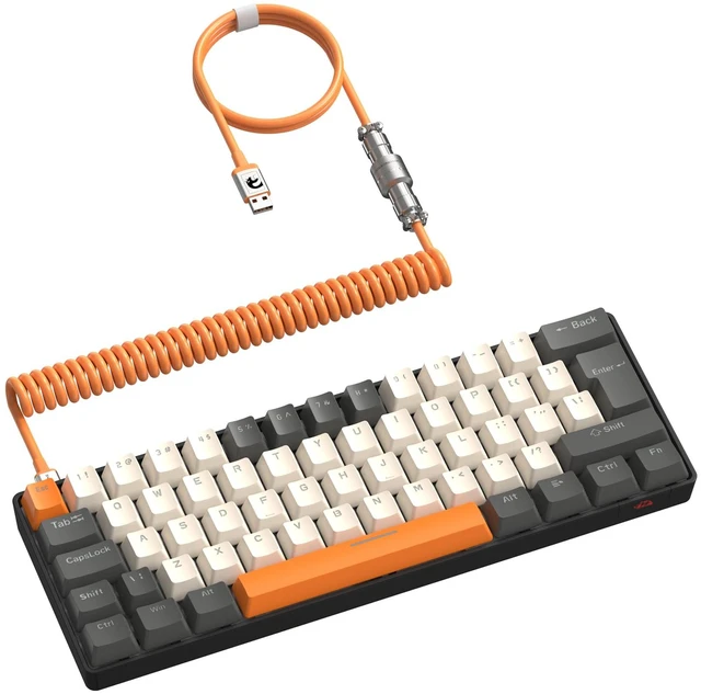 Main image of Wired Mechanical Gaming Keyboard Mini Portable with Rainbow Backlit 62Key ABS Keycaps Anti-Ghosting Ergonomic Design Coiled Aviator Cable for PS4/PC/WIN Gamer(Yellow/Brown Switch